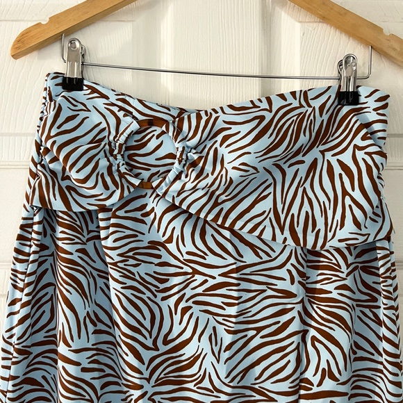 Zara Zebra Print Blue + Brown Midi Skirt - Picture 4 of 5